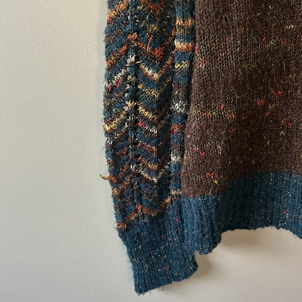 BKE Multicolor Loose Knit Deep V-Neck Henley Sweater Sz‎ L